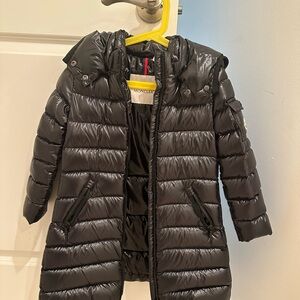 Moncler Kids Shiny Black Quilted Puffer Coat with Hood